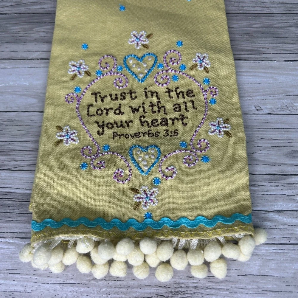 Natural Life Linen Tea Dish Towel Embroidered Boho Trust In The Lord Proverbs